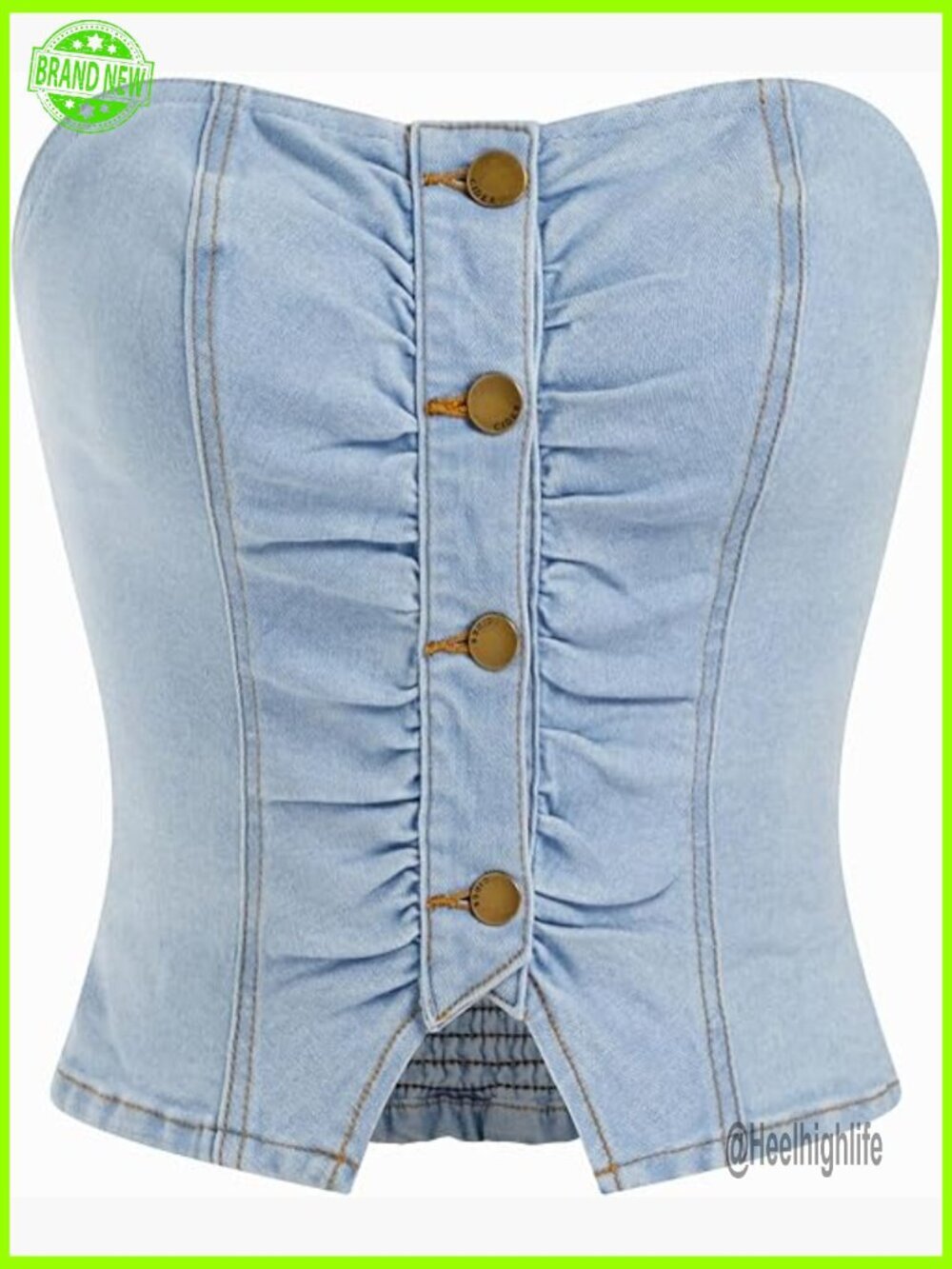 Button Down Denim Tube Top Crop Jean Top Going Out Y2K Trendy Summer Concert